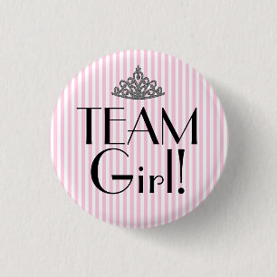 Team Girl Stripes Pink Baby Shower 3 Cm Round Badge