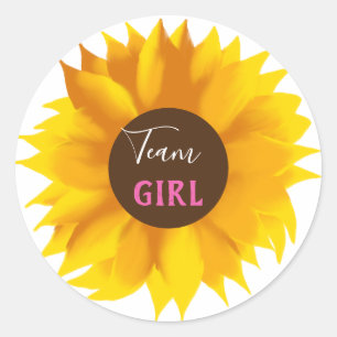 Team Girl Sunflower, Gender Reveal Party Classic Round Sticker