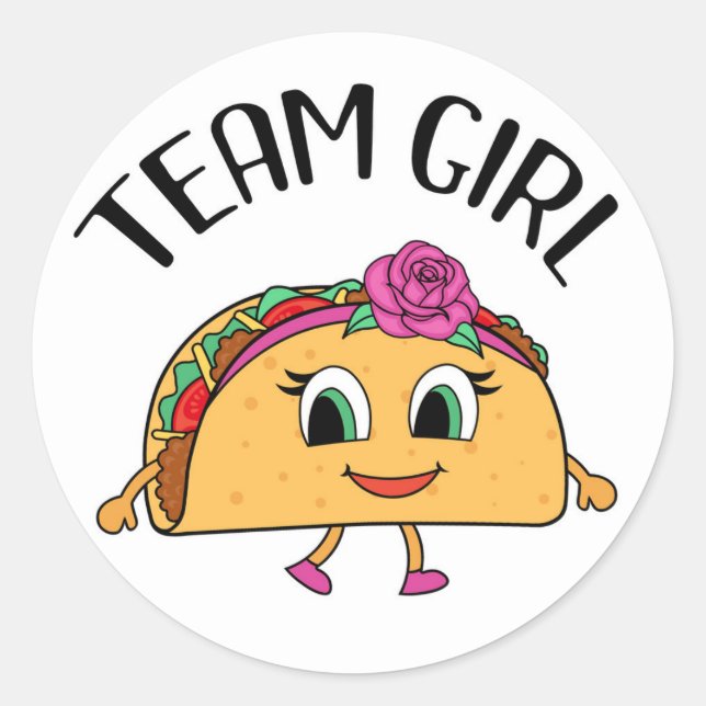 Team Girl Taco themed gender reveal party stickers (Front)