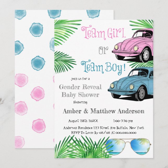 Team Girl Team Boy Car Gender Reveal Baby Shower  (Front/Back)