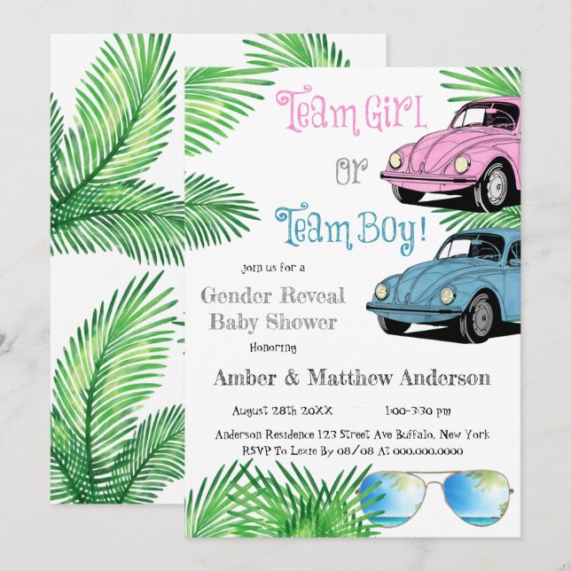 Team Girl Team Boy Car Gender Reveal Baby Shower  (Front/Back)