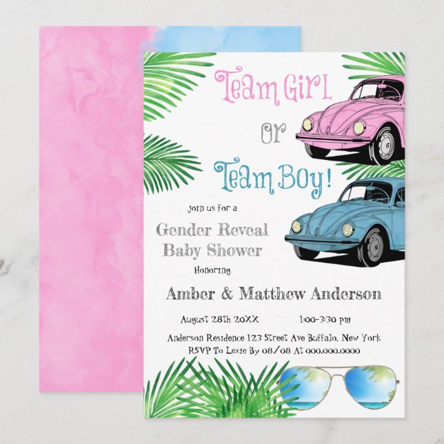 Team Girl Team Boy Car Gender Reveal Baby Shower  (Front/Back)