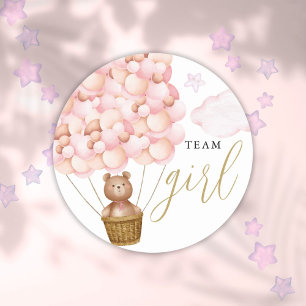 Team Girl Teddy Bear Pink Gender Reveal Voting Classic Round Sticker