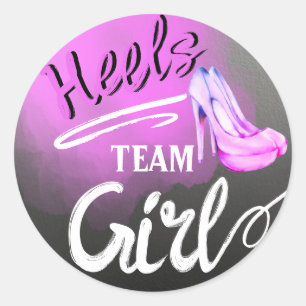 Team Girl Wheels or Heels gender reveal sticker. Classic Round Sticker