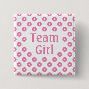 "Team Girl" White Polka Dot Gender Prediction 15 Cm Square Badge