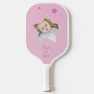 Team Girl with Photo Rattle Gender Reveal Pickleball Paddle