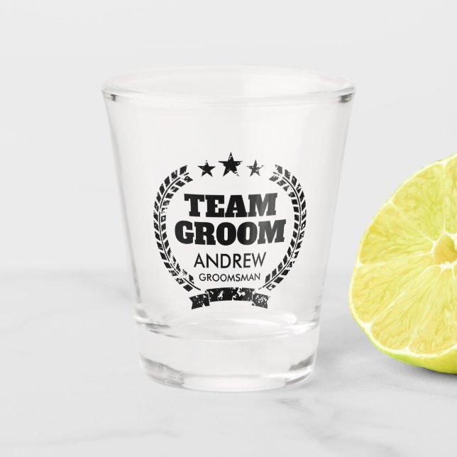 Team Groom bachelor party shot glass for groomsmen (Front)