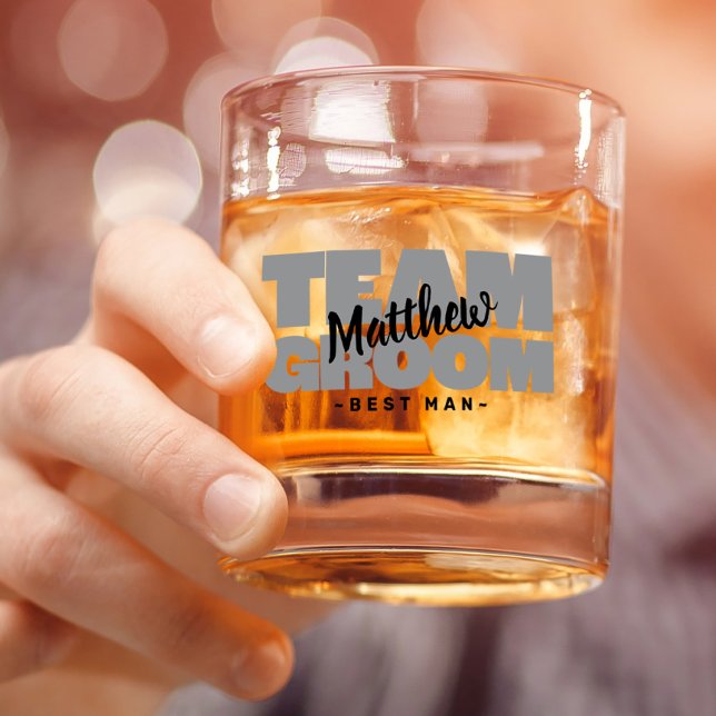 Team Groom Best Man Wedding Name Black Grey Gift Whiskey Glass (Team Groom Best Man Wedding Name Black Gray Gift Whiskey Glass)