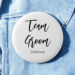 Team Groom Black White Wedding Button