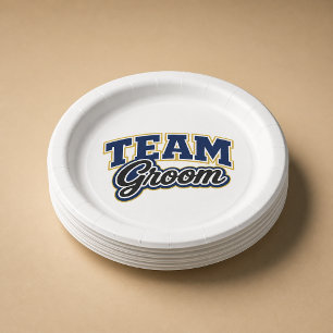 Team Groom Bold Wedding Party Paper Plate