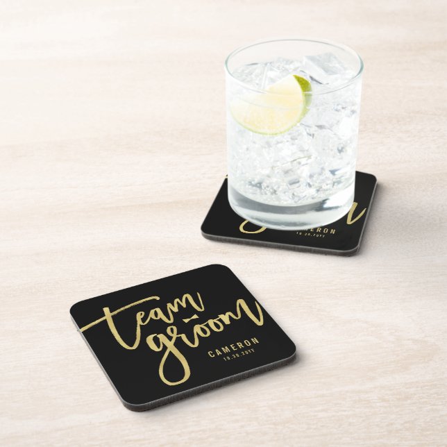Team Groom Bow Tie Bachelor Party Wedding Custom Coaster (Right Side)