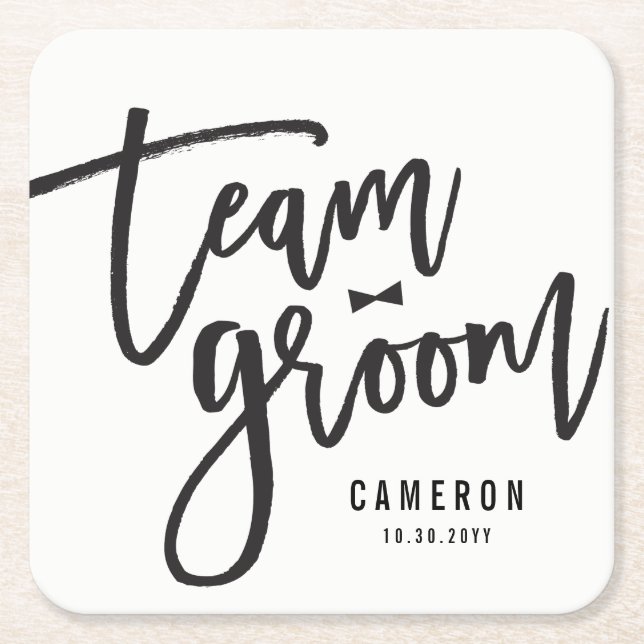 Team Groom Bow Tie Bachelor Party Wedding Custom Square Paper Coaster (Front)