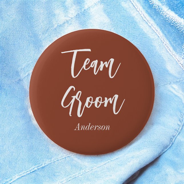 Team Groom Burnt Orange Terracotta 6 Cm Round Badge (Creator Uploaded)