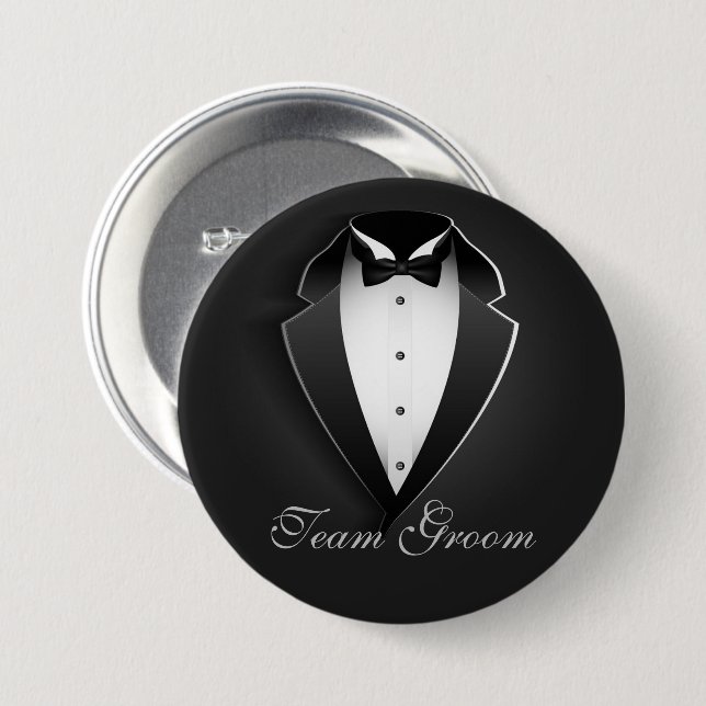 Team Groom Classy Tuxedo 7.5 Cm Round Badge (Front & Back)