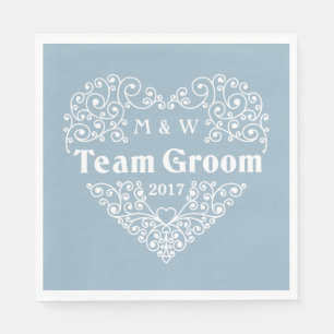 Team Groom custom monograms & year paper napkins