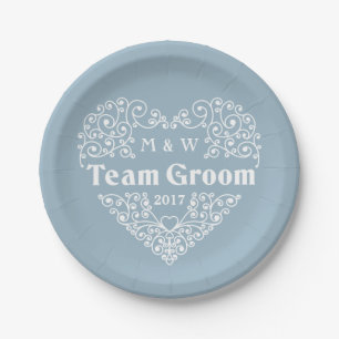 Team Groom custom monograms & year paper plates