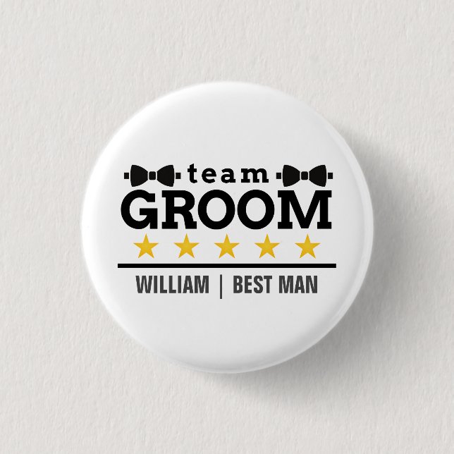 Team Groom | Groomsman | Bachelor | Black White 3 Cm Round Badge (Front)