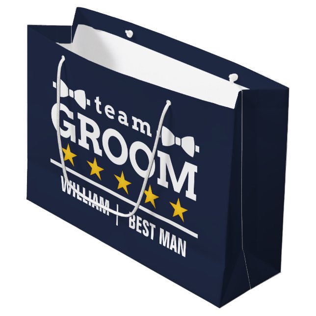 Team Groom | Groomsman | Bachelor |  Navy Blue Large Gift Bag (Front Angled)