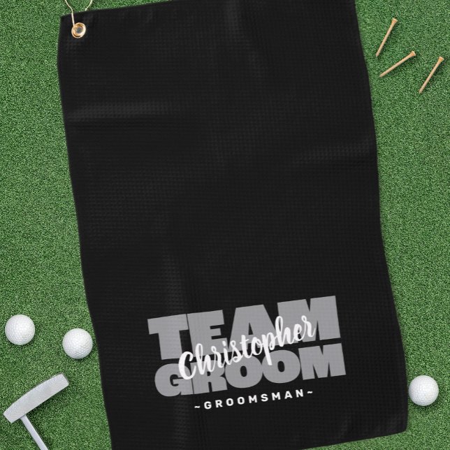 Team Groom Groomsman Golfer Sports Pro Black Grey Golf Towel (Team Groom Groomsman Golfer Sports Pro Black Gray Golf Towel)