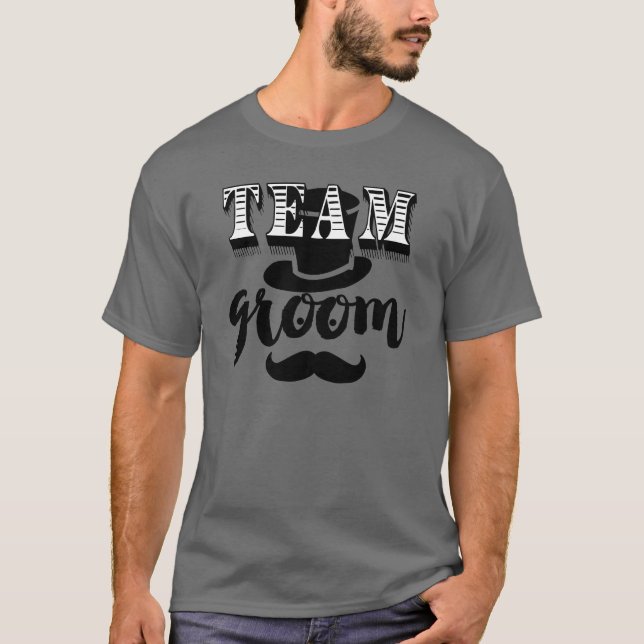Team Groom Hand Lettered Retro Top Hat Moustache (Front)