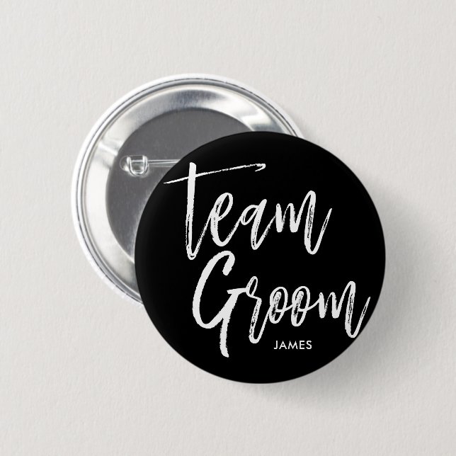 Team Groom | Script 6 Cm Round Badge (Front & Back)
