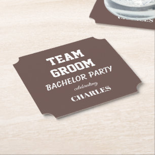 Team Groom Taupe Bachelor Party Paper Coaster