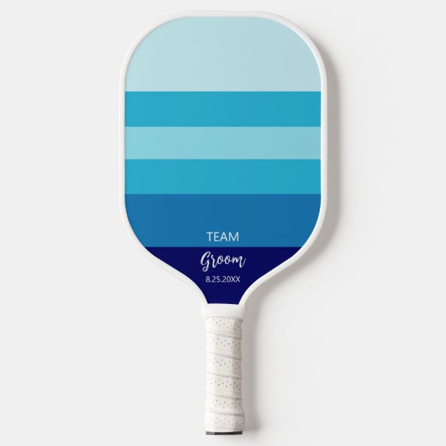 Team Groom Wedding Party Blue Stripe Personalised  Pickleball Paddle (Front)