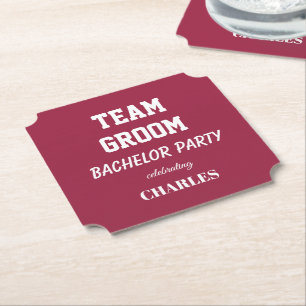 Team Groom Wine Red Bachelor Party Paper Coaster