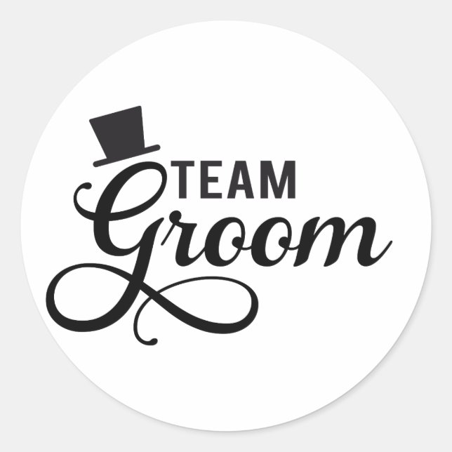 Team Groom with hat, text design for t-shirt Classic Round Sticker (Front)