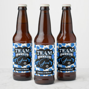 Team GUNS, Guns or Roses Gender Reveal Blue Beer Bottle Label