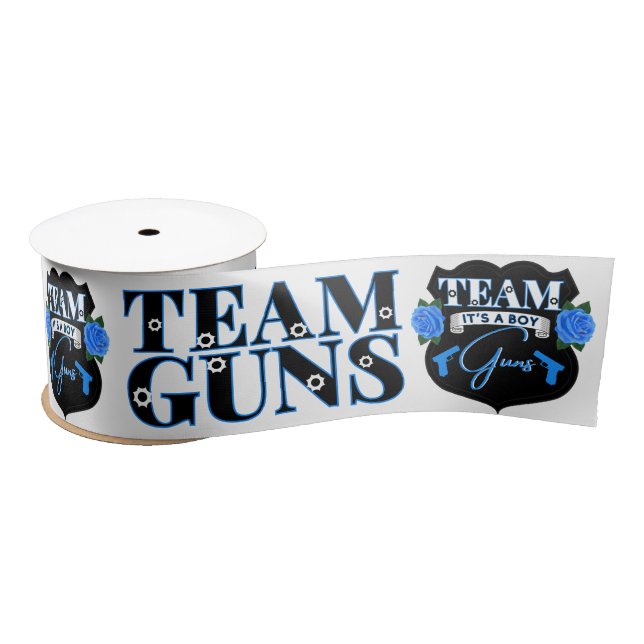 Team Guns Team Boy Guns and Roses Baby Shower Satin Ribbon (Spool)
