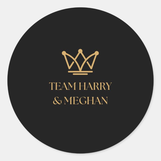 TEAM HARRY & MEGHAN WITH GOLD CROWN CLASSIC ROUND STICKER (Front)