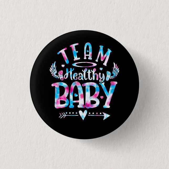 Team Healthy Baby Gender Reveal Party Pink Or Blue 3 Cm Round Badge (Front)