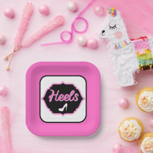 Team Heels Pink & Black Gender Reveal Paper Plate