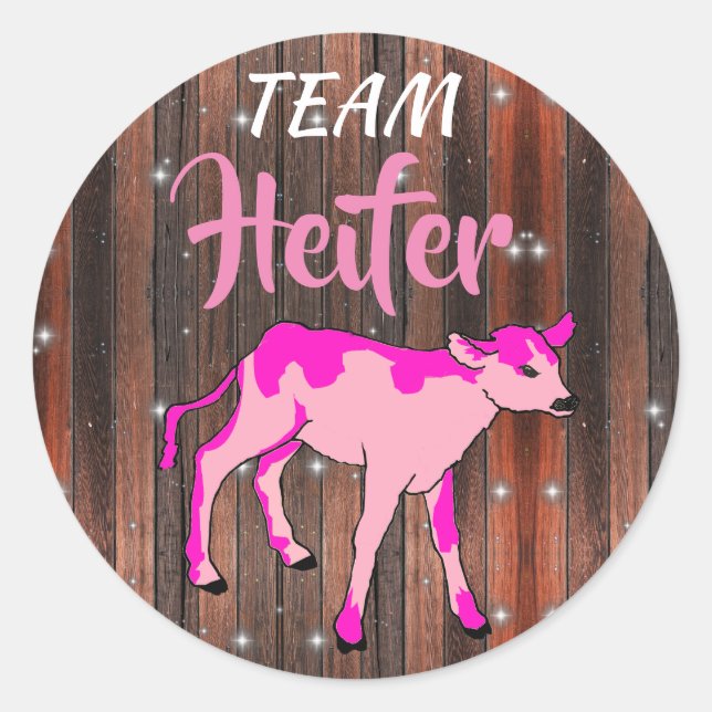 "Team Heifer" Pink Gender Reveal Classic Round Sticker (Front)