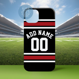 Team Jersey Custom Name and Number Red Black iPhone 15 Case