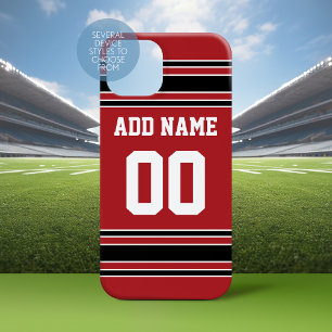 Team Jersey Red Black Custom Name Number iPhone 15 Mini Case