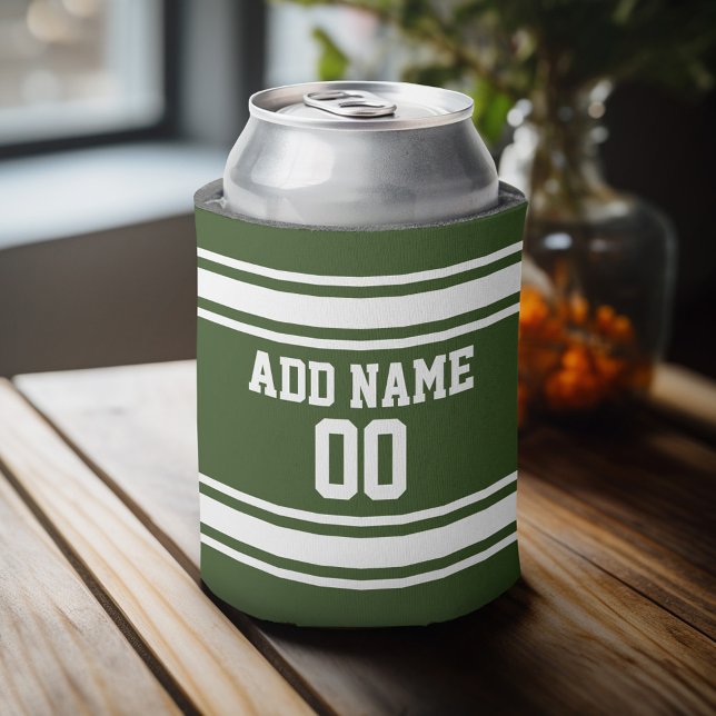 Team Jersey with Custom Name and Number Can Cooler (Personalized Can Cooler - add a name and custom text to this sports jersey design)
