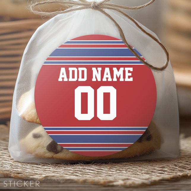 Team Jersey with Custom Name and Number Classic Round Sticker (Custom Sticker for Party Favors and Envelopes)