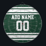 Team Jersey with Custom Name and Number Dartboard<br><div class="desc">Green and White colours -- If you are a Fantasy Football team owner, make your own products and show off to your friends! Or - Do you play High School Football and want a memento? This jersey design is perfect for anyone playing sports.</div>