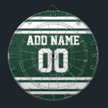 Team Jersey with Custom Name and Number Dartboard<br><div class="desc">Green and White colours -- If you are a Fantasy Football team owner,  make your own products and show off to your friends! Or - Do you play High School Football and want a memento? This jersey design is perfect for anyone playing sports.</div>