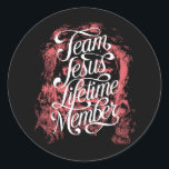 Team Jesus Lifetime Member Funny Jesus Christian  Classic Round Sticker<br><div class="desc">Team Jesus Lifetime Member Funny Jesus Christian Faith Believer Religion Funny Lover</div>