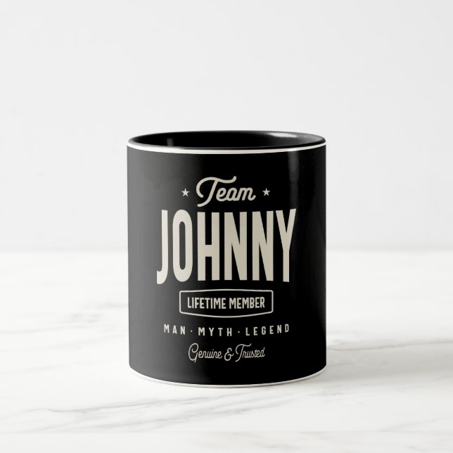Team Johnny Lifetime Member Personalised Name Two-Tone Coffee Mug (Center)