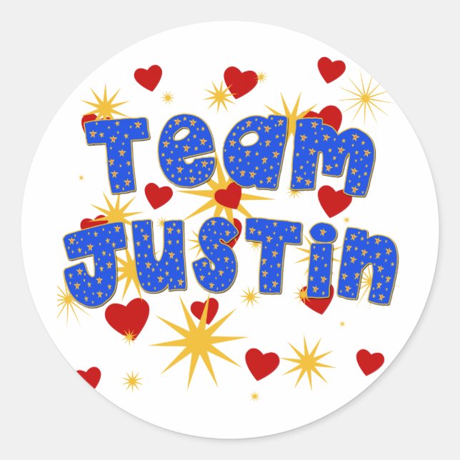 TEAM JUSTIN! T-shirts for Kids and Adults Classic Round Sticker (Front)