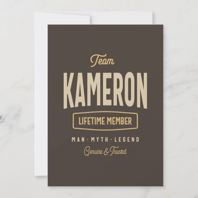 Team Kameron Lifetime Member Personalised Name Invitation (Front)