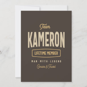 Team Kameron Lifetime Member Personalised Name Invitation