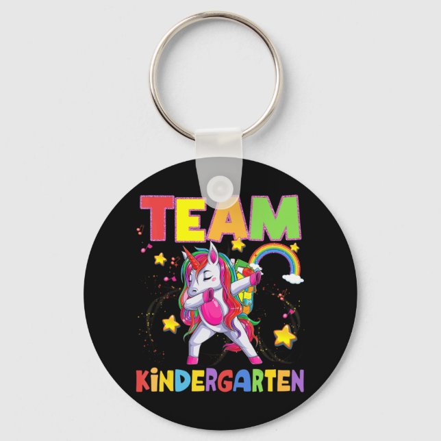 Team Kindergarten Dabbing Unicorn Back To School G Key Ring (Front)