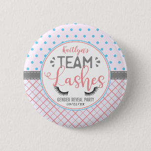 "Team Lashes" Modern Gender Reveal Party 6 Cm Round Badge