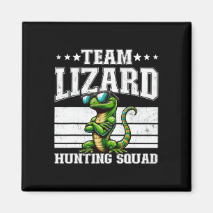 Team Lizard Hunting Squad Funny Retro Gecko Lizard Magnet