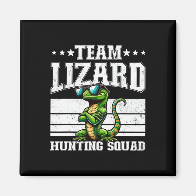 Team Lizard Hunting Squad Funny Retro Gecko Lizard Magnet (Front)